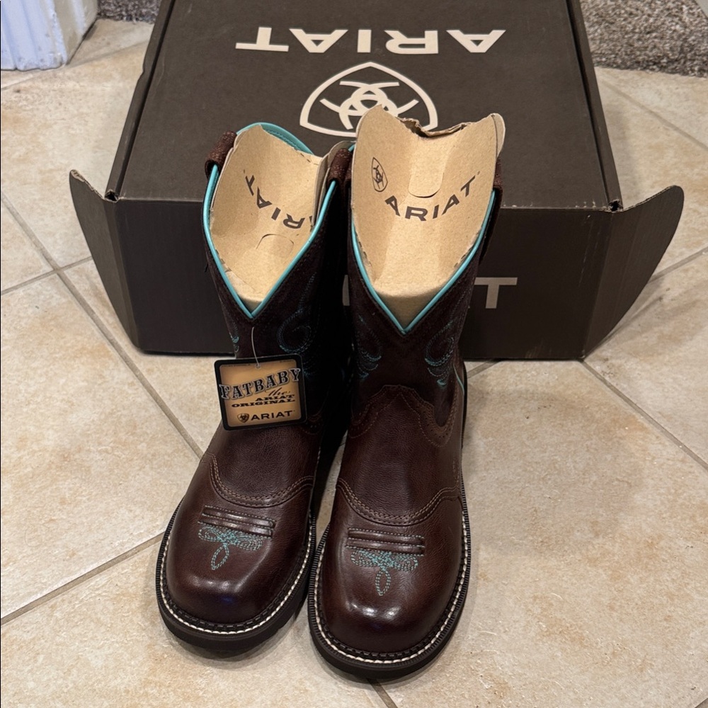 Ariat Fatbaby Heritage Dapper - Dark Brown Boots with Teal Stitching